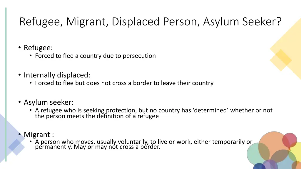 refugee migrant displaced person asylum seeker