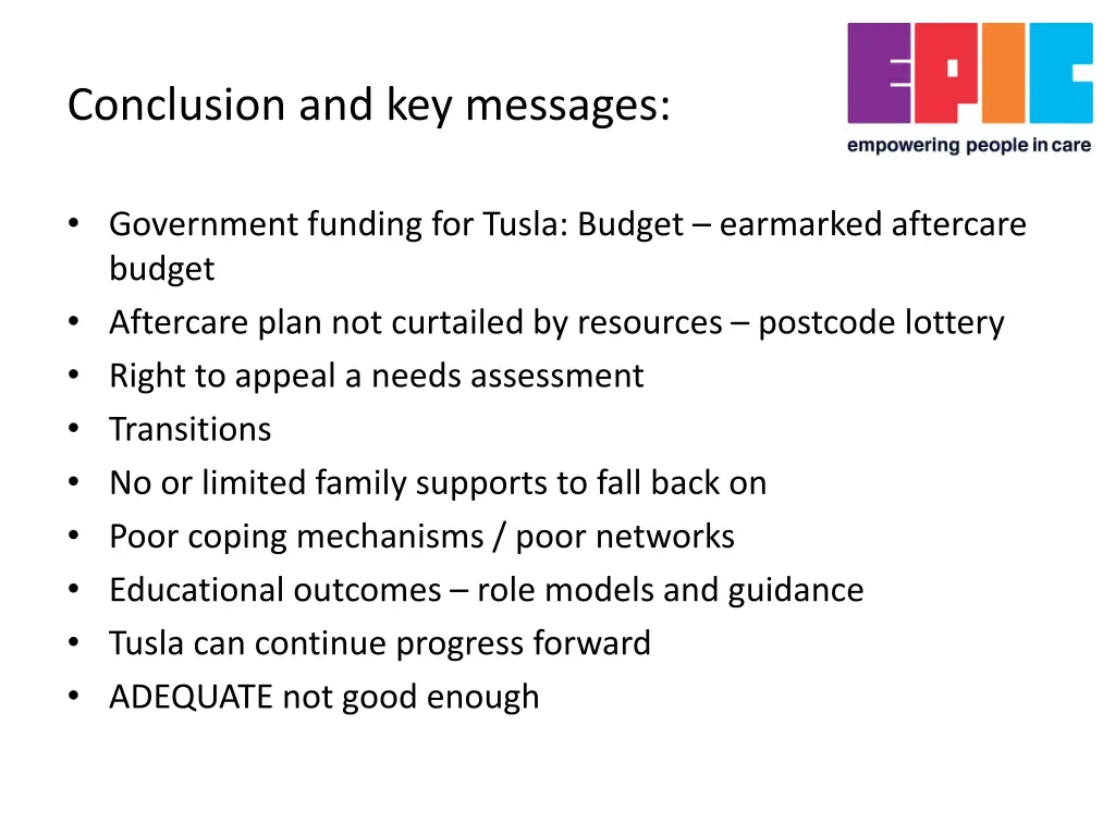 conclusion and key messages