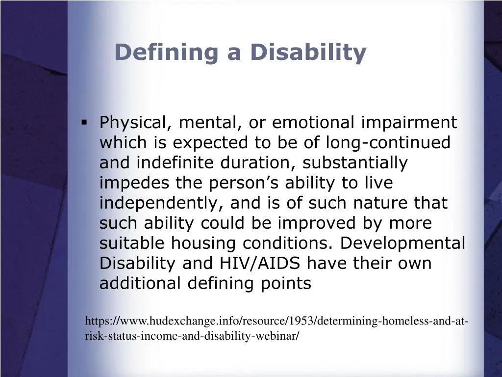 defining a disability