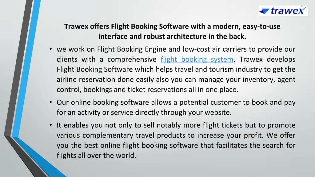 trawex offers flight booking software with