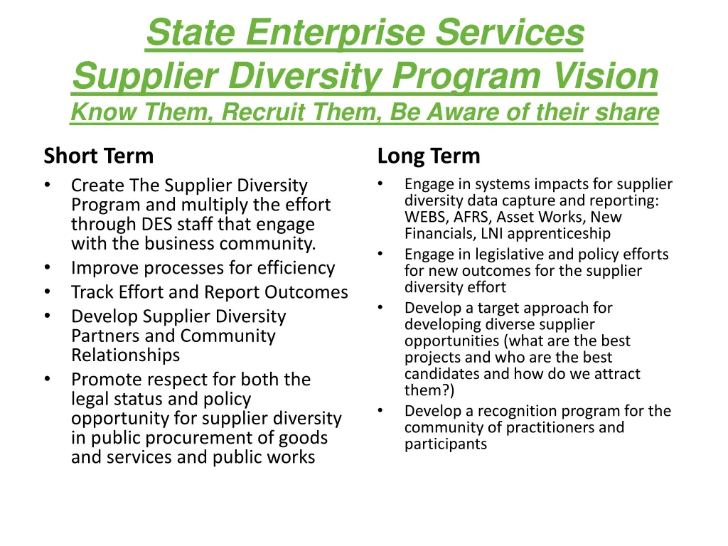 state enterprise services supplier diversity