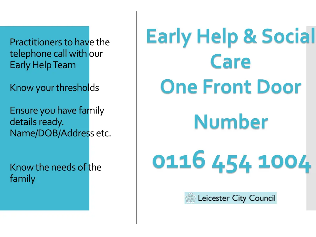 early help social care one front door number