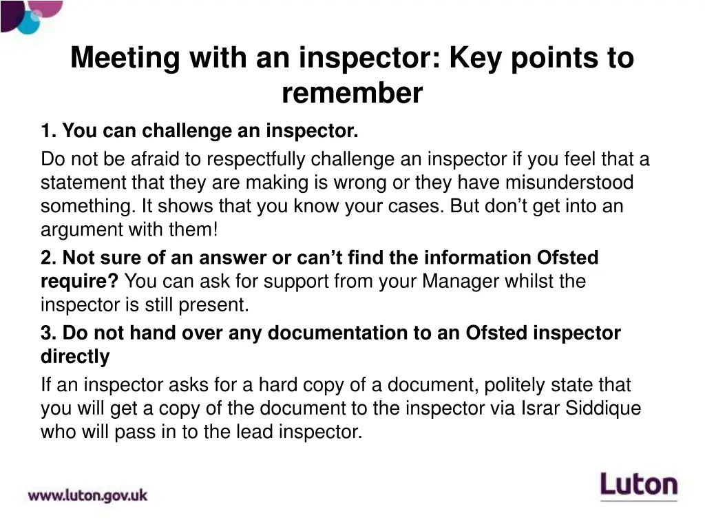 meeting with an inspector key points to remember