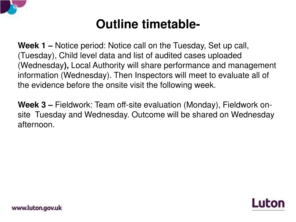 outline timetable