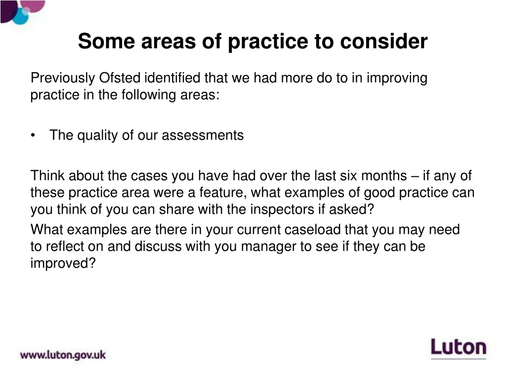 some areas of practice to consider
