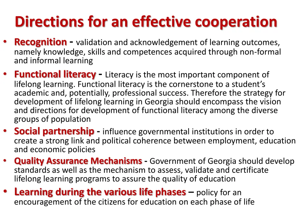 directions for an effective cooperation