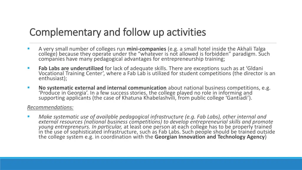 complementary and follow up activities