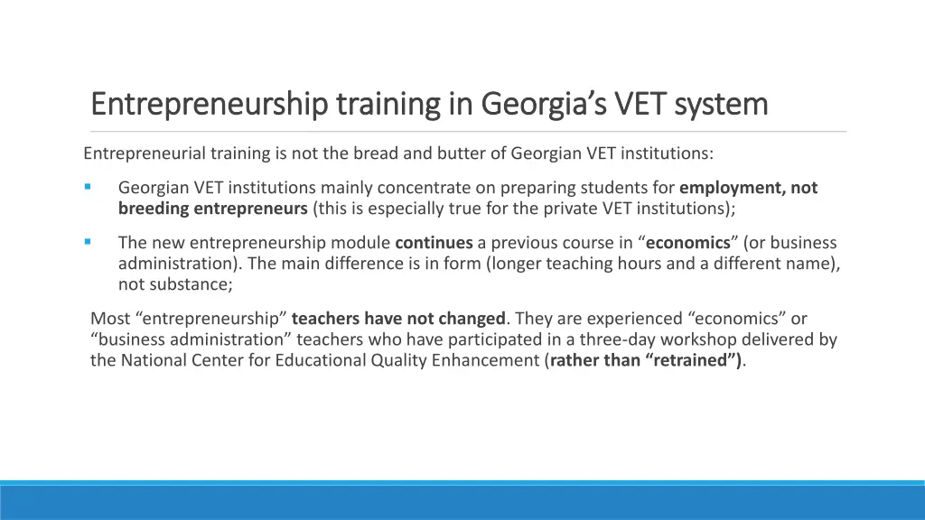 entrepreneurship training in georgia s vet system