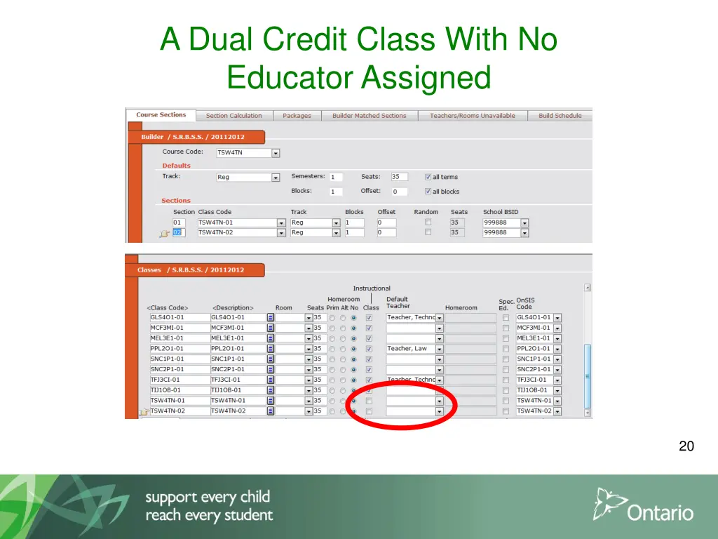 a dual credit class with no educator assigned