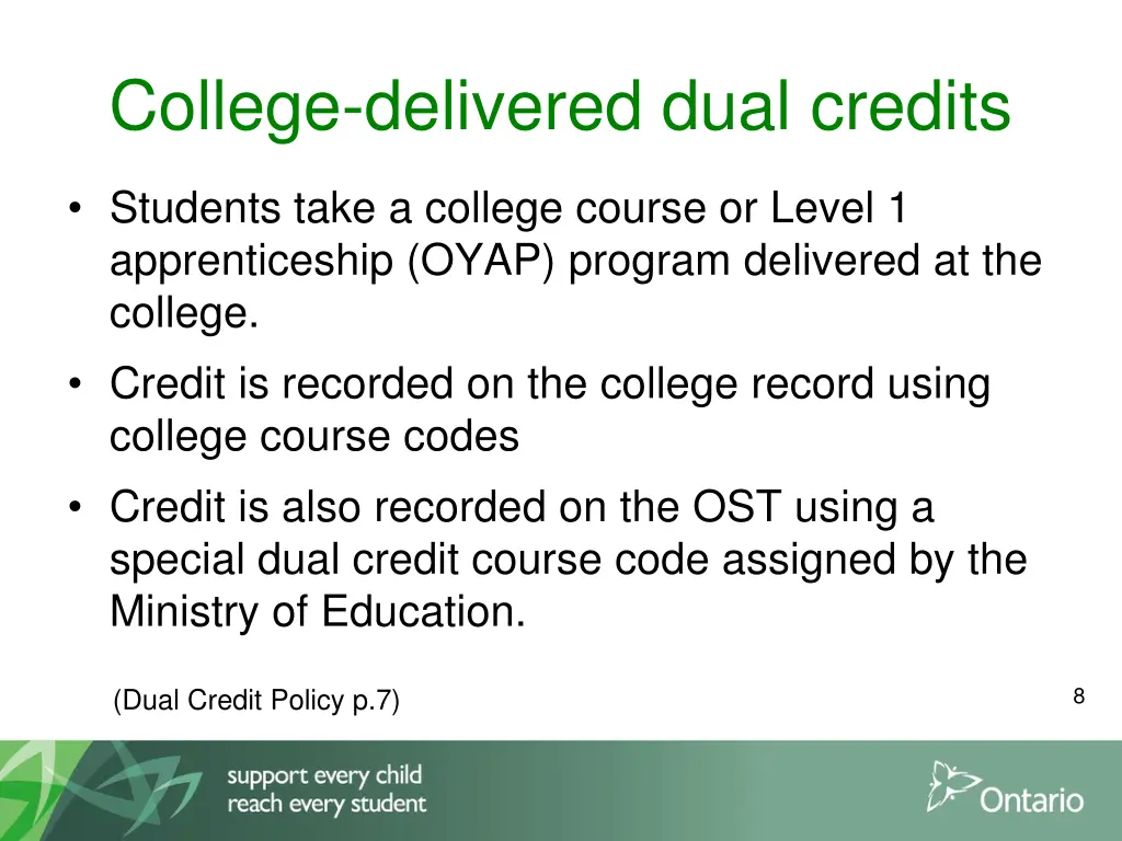 college delivered dual credits
