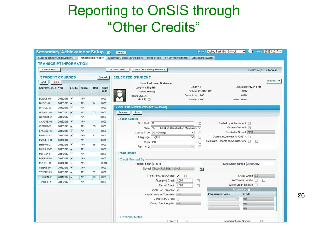 reporting to onsis through other credits 2
