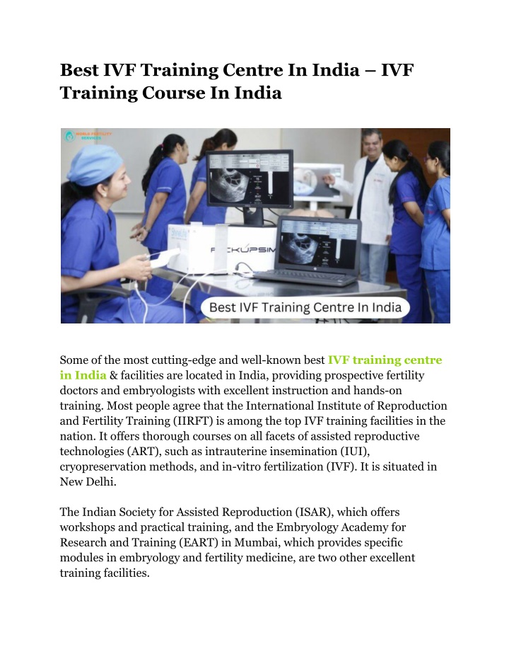 best ivf training centre in india ivf training