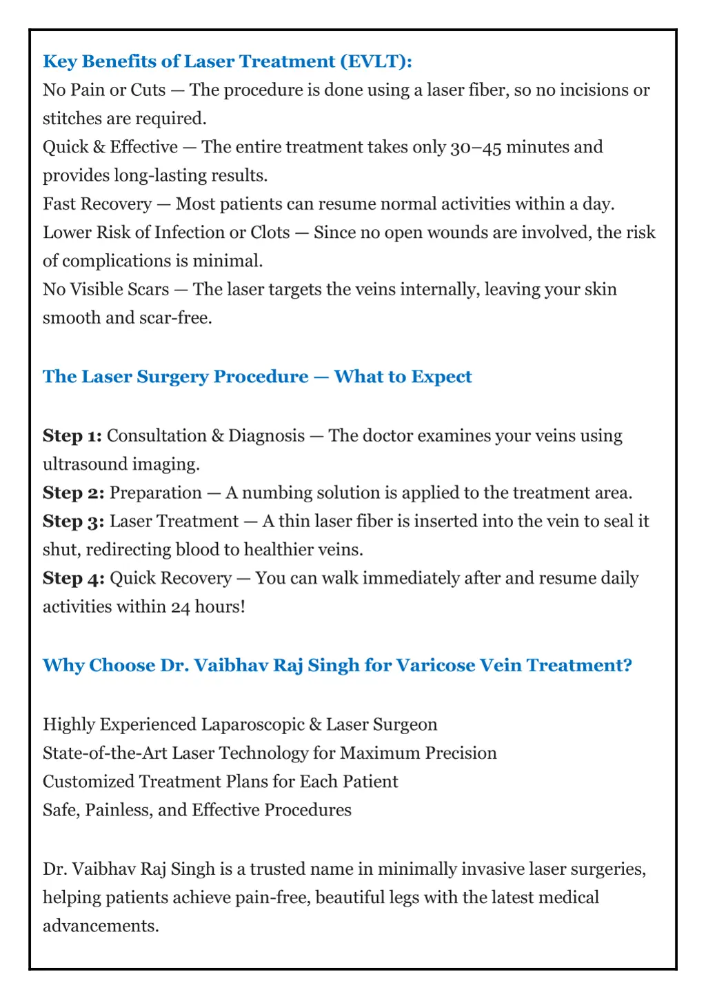 key benefits of laser treatment evlt no pain