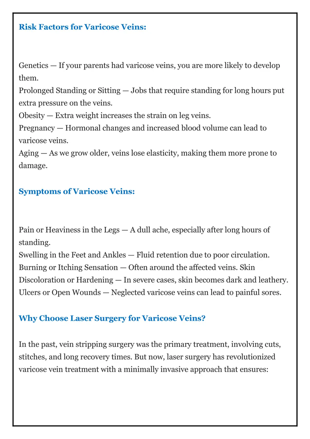 risk factors for varicose veins