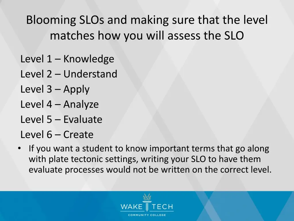 blooming slos and making sure that the level