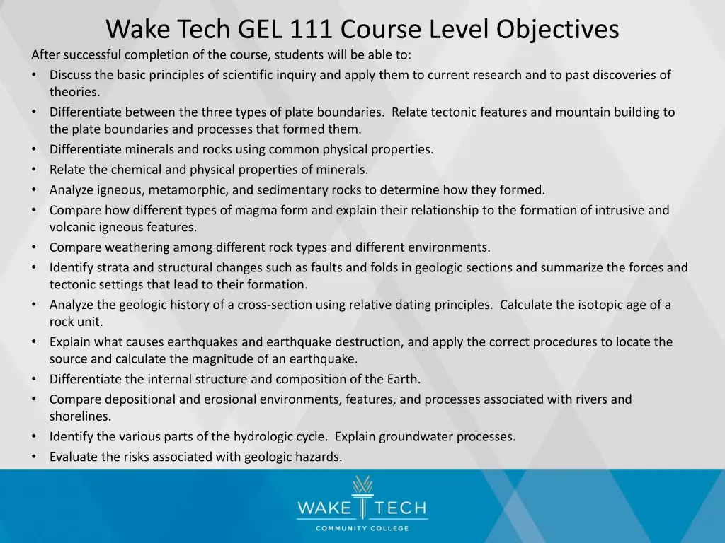 wake tech gel 111 course level objectives after