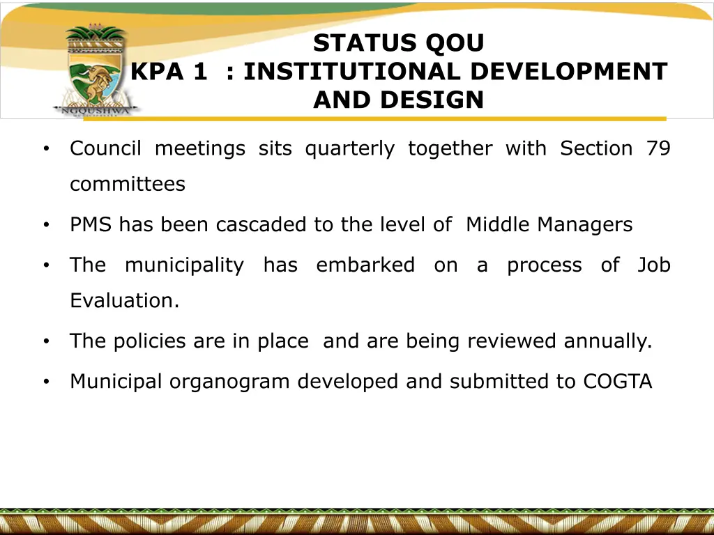 status qou kpa 1 institutional development