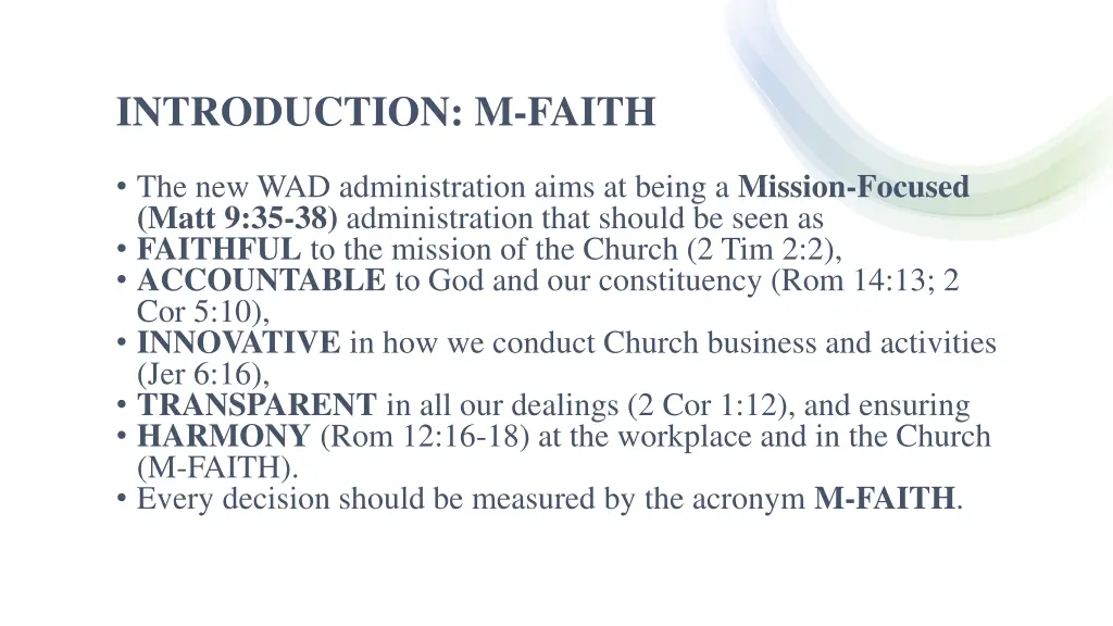introduction m faith