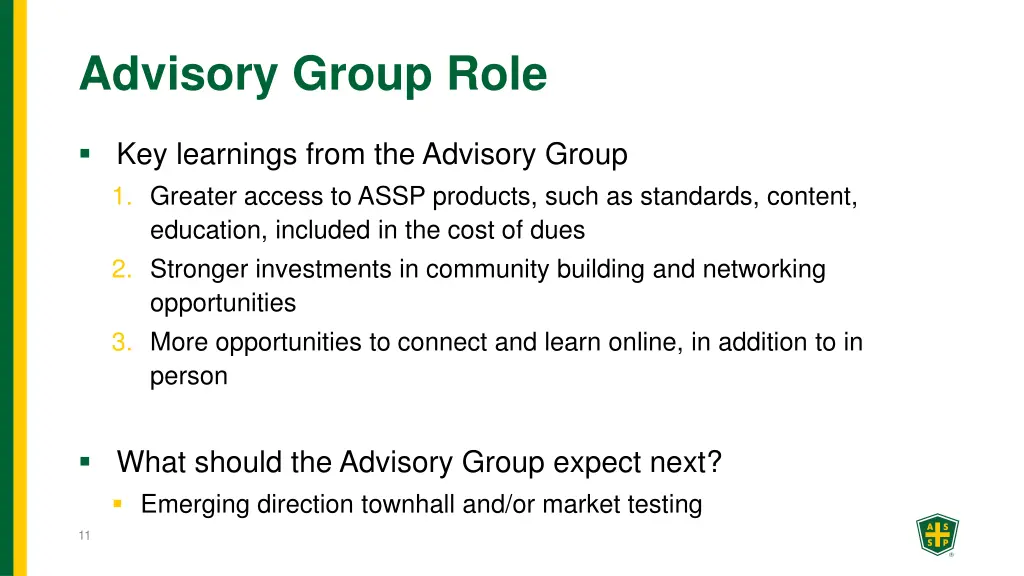 advisory group role