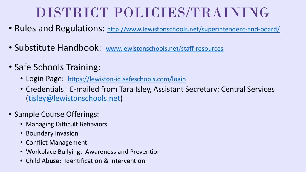 district policies training rules and regulations
