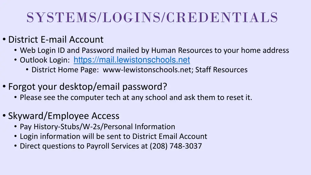 systems logins credentials