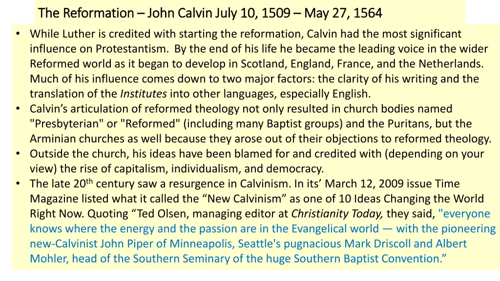 the reformation the reformation john calvin july 6