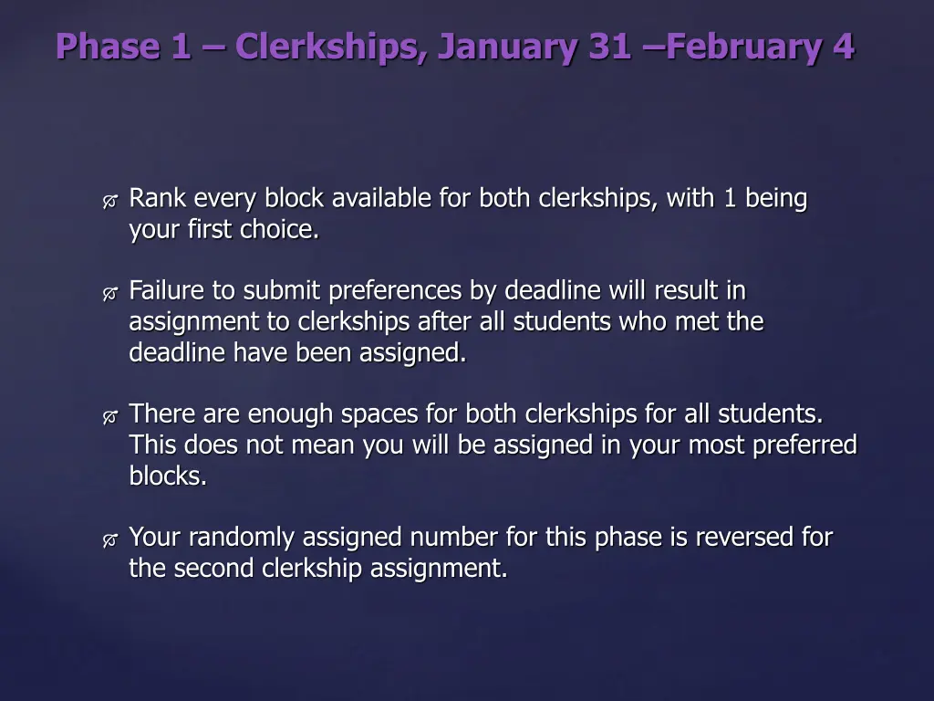 phase 1 clerkships january 31 february 4