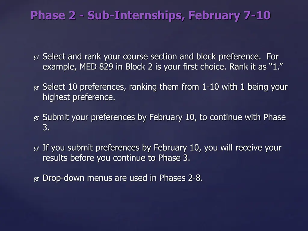 phase 2 sub internships february 7 10