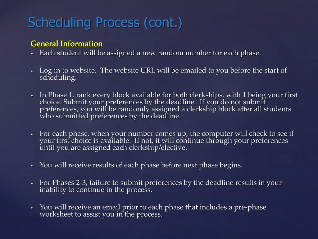 scheduling process cont