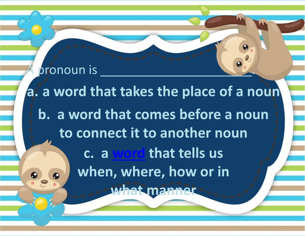a pronoun is a a word that takes the place