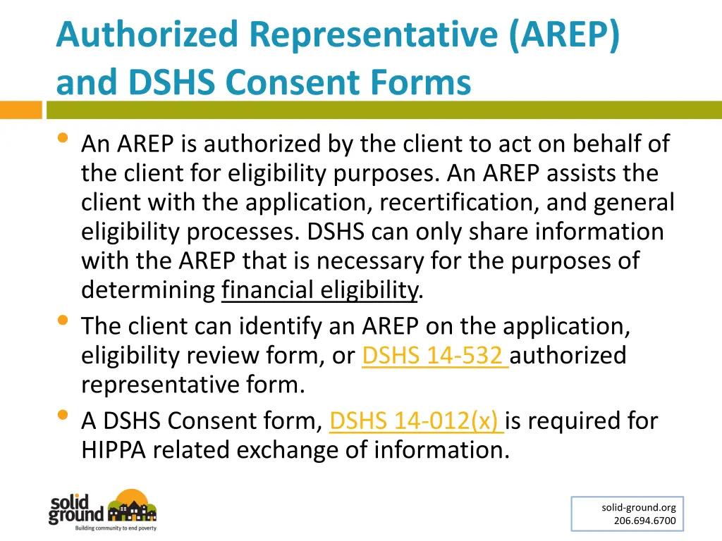 authorized representative arep and dshs consent