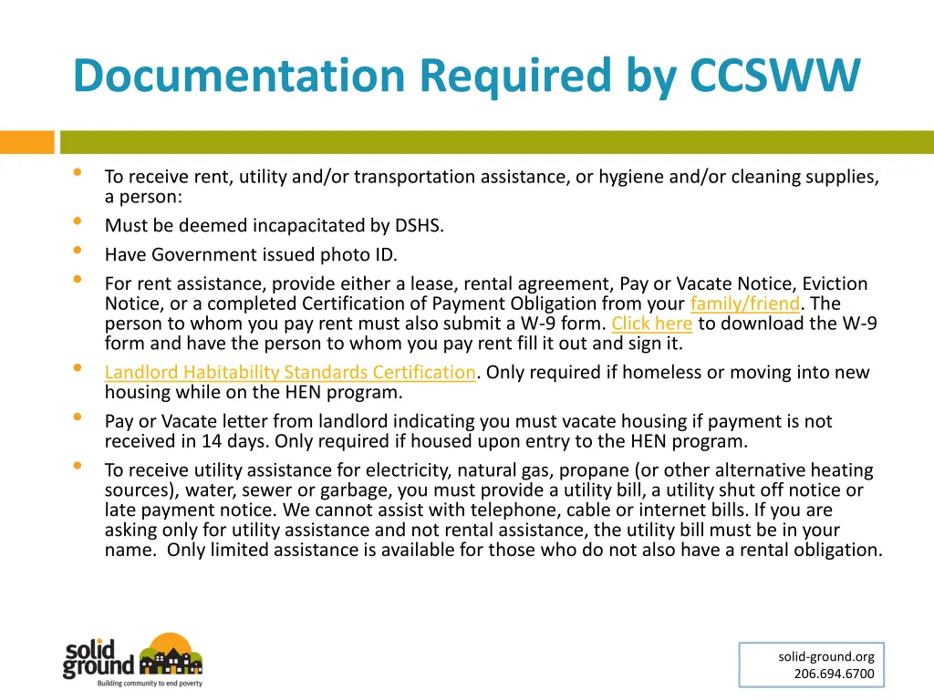documentation required by ccsww