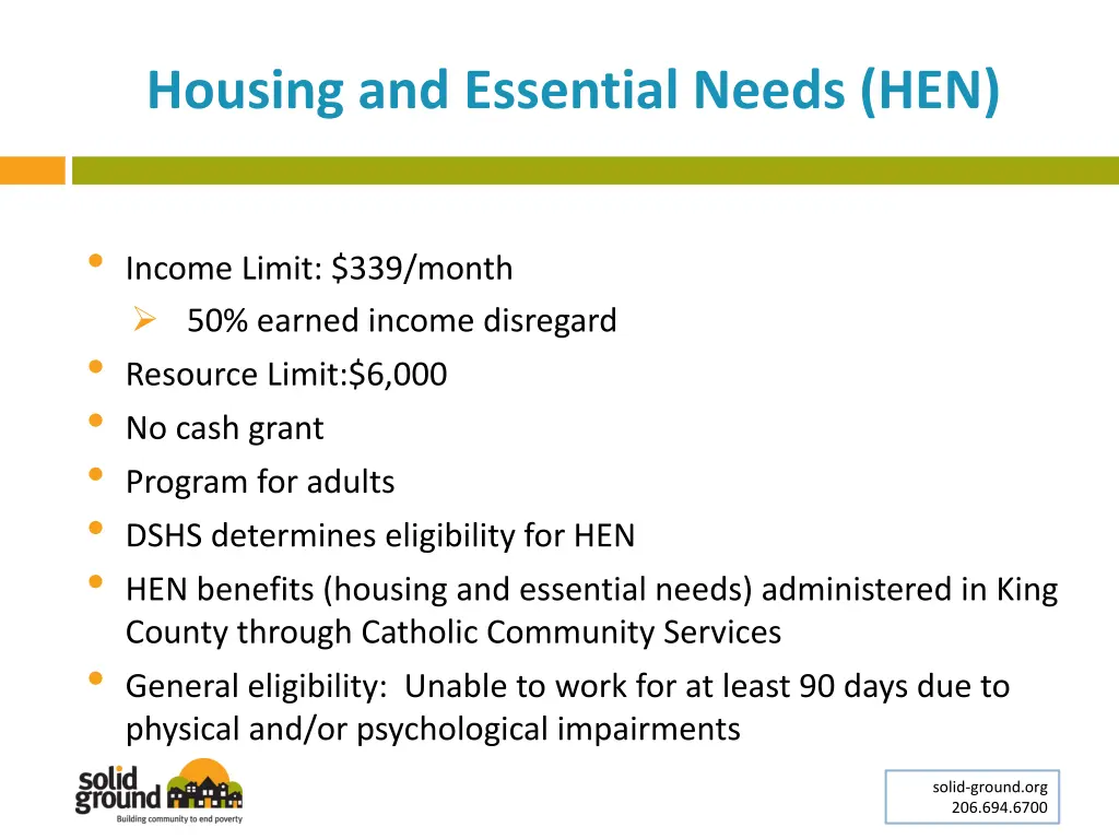 housing and essential needs hen 1