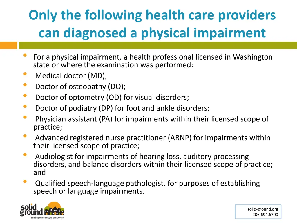 only the following health care providers