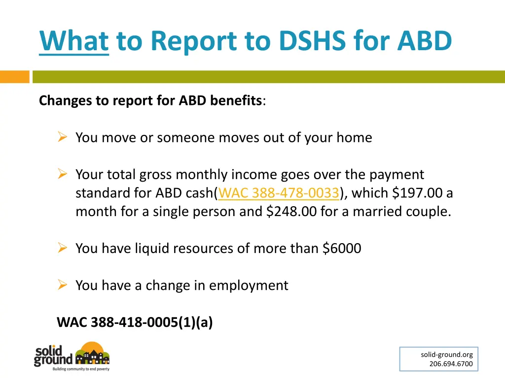 what to report to dshs for abd