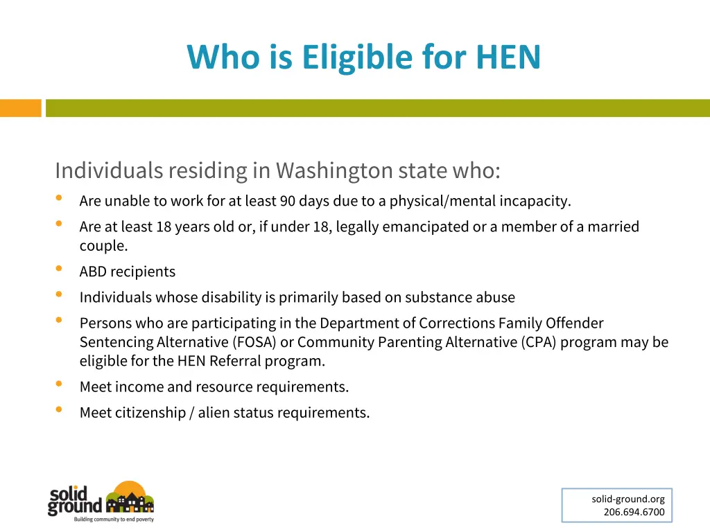 who is eligible for hen