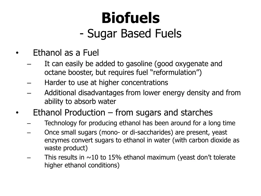 biofuels sugar based fuels