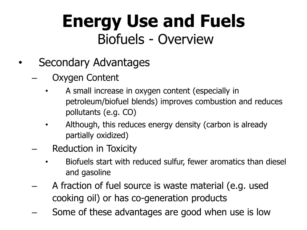 energy use and fuels biofuels overview 2