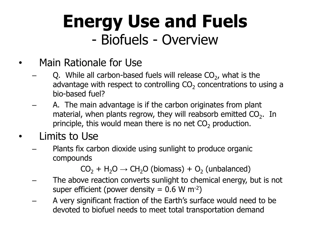 energy use and fuels biofuels overview