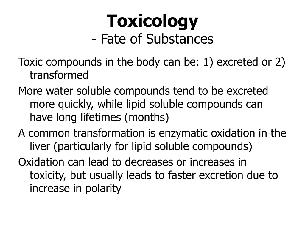 toxicology fate of substances