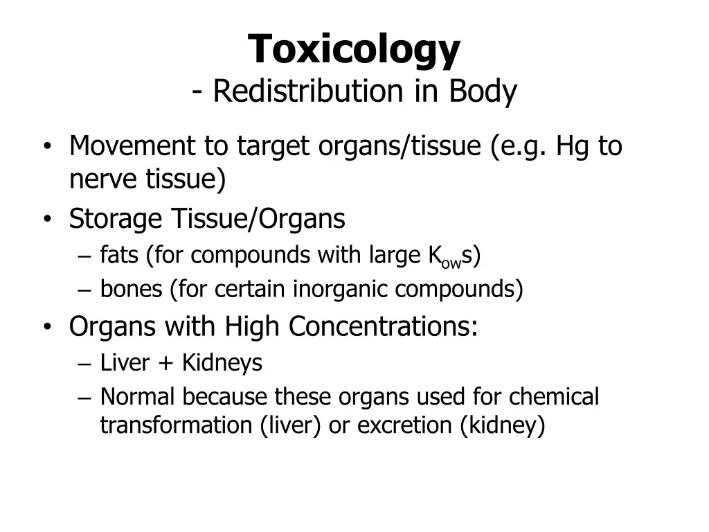 toxicology redistribution in body