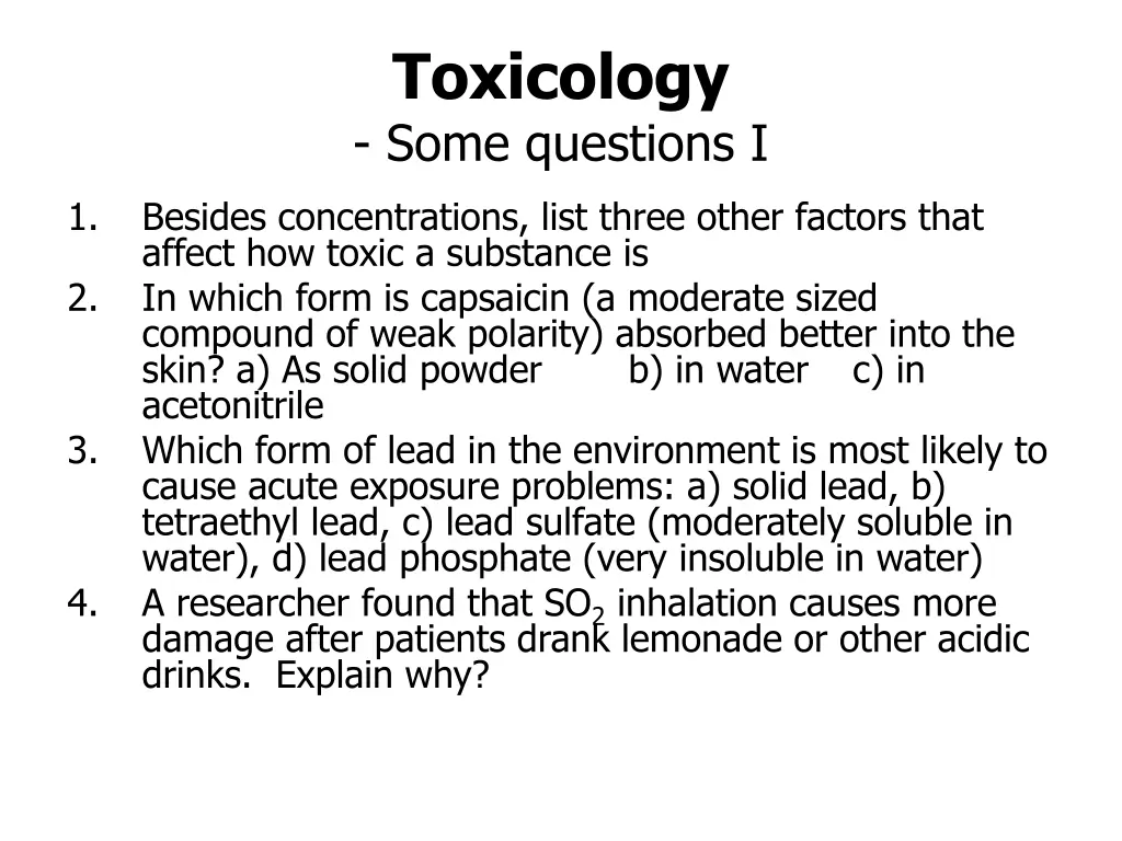 toxicology some questions i
