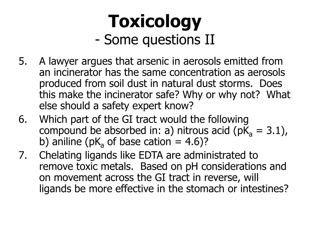 toxicology some questions ii