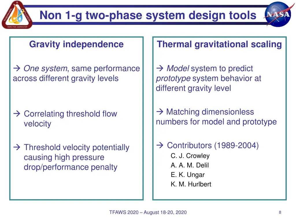 non 1 g two phase system design tools