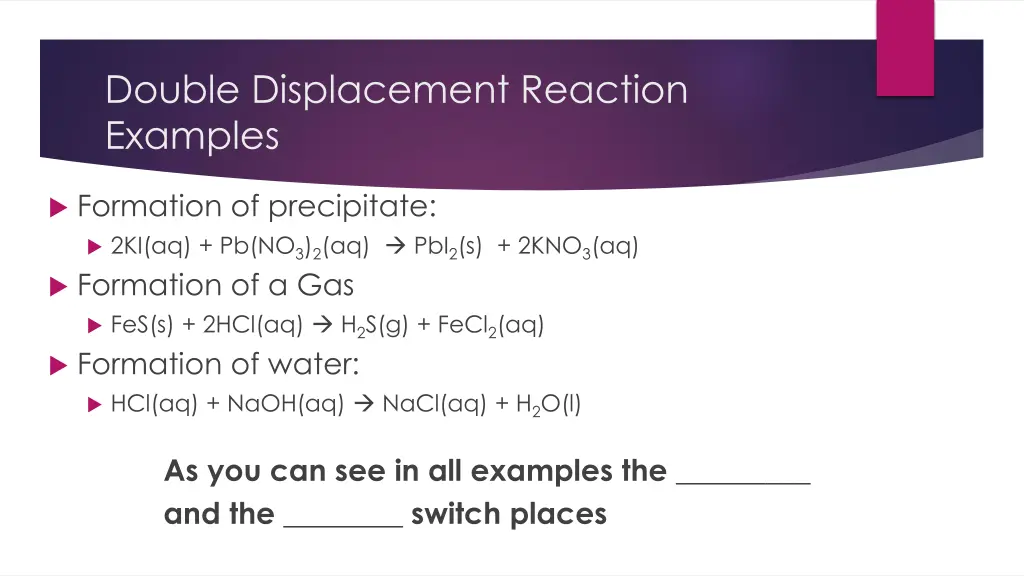 double displacement reaction examples