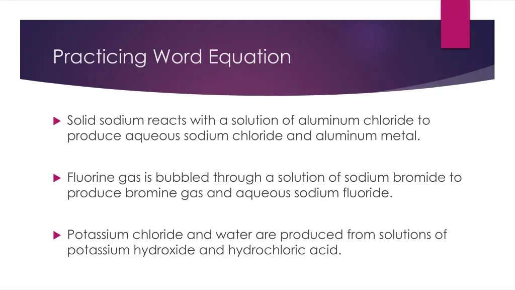practicing word equation
