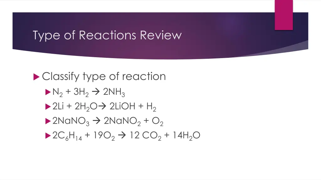 type of reactions review