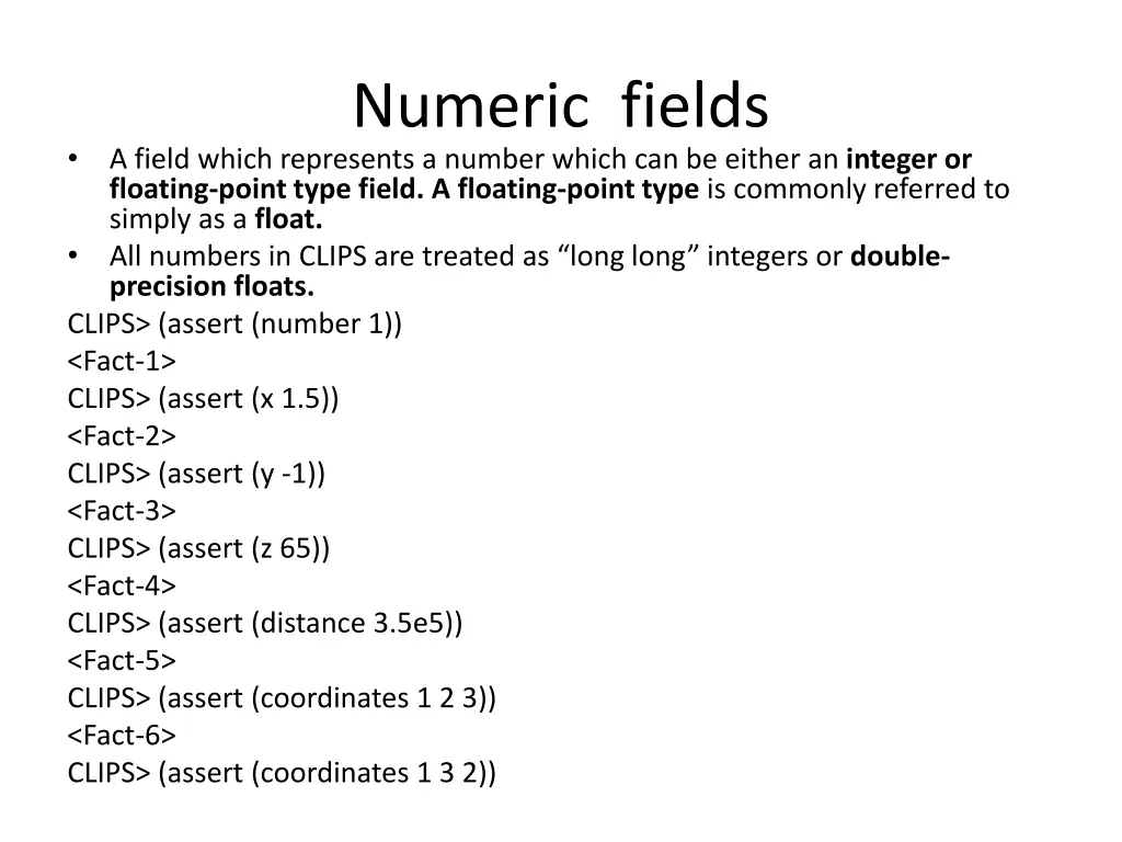 numeric fields