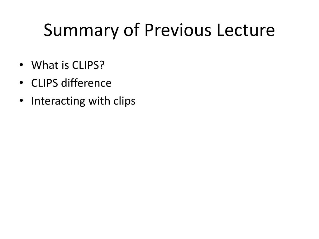 summary of previous lecture