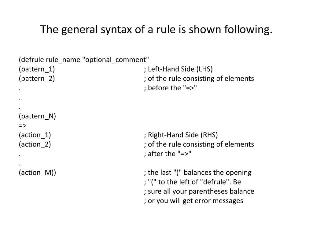 the general syntax of a rule is shown following